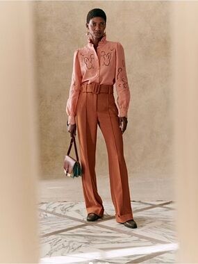 Sezane Lukas Bronze High-Waisted Wide-Leg Trousers